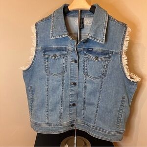Wrangler Denim Cut Off Frayed Vest Button Down Western Style Men’s XXL